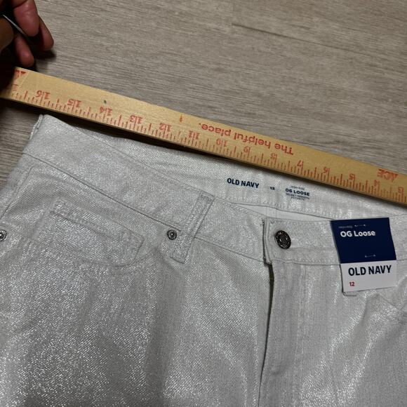 Old Navy White Metallic High Rise OG Loose Secret Smooth Pockets Jeans 12 NWT - Picture 4 of 8